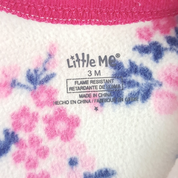 LITTLE ME 3mo Floral Footed Zipper Onesie - Picture 4 of 4
